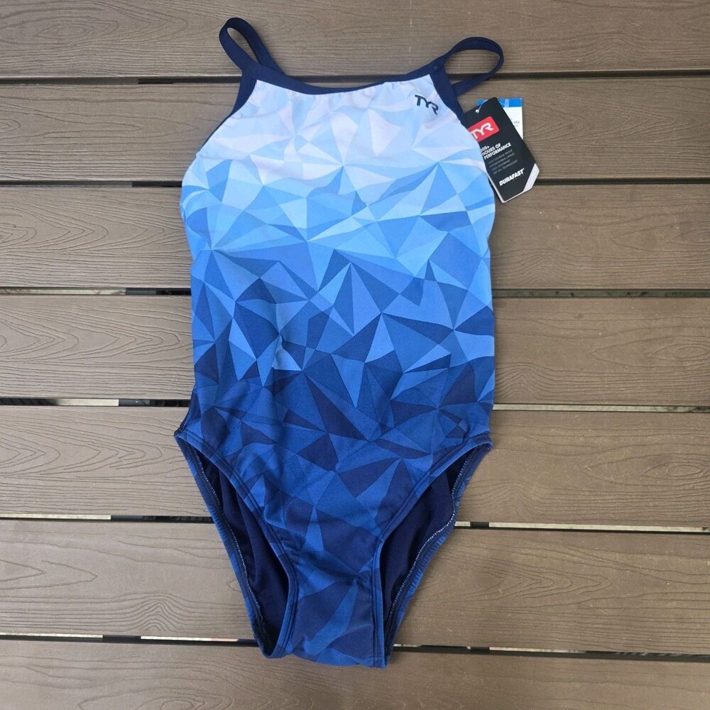 TYR Durafast Women's Blue/white Geoscope Diamondfit One Piece Swim Size 30 New